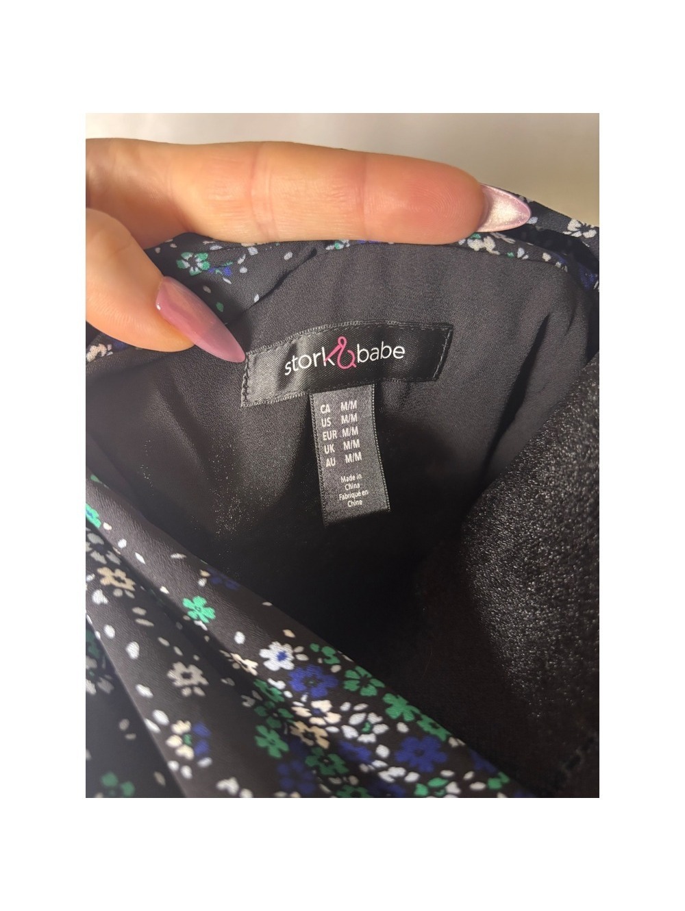 Stork & Babe Maternity Dress Medium Black Blue Green Floral V-Neck Sleeveless - Picture 5 of 6